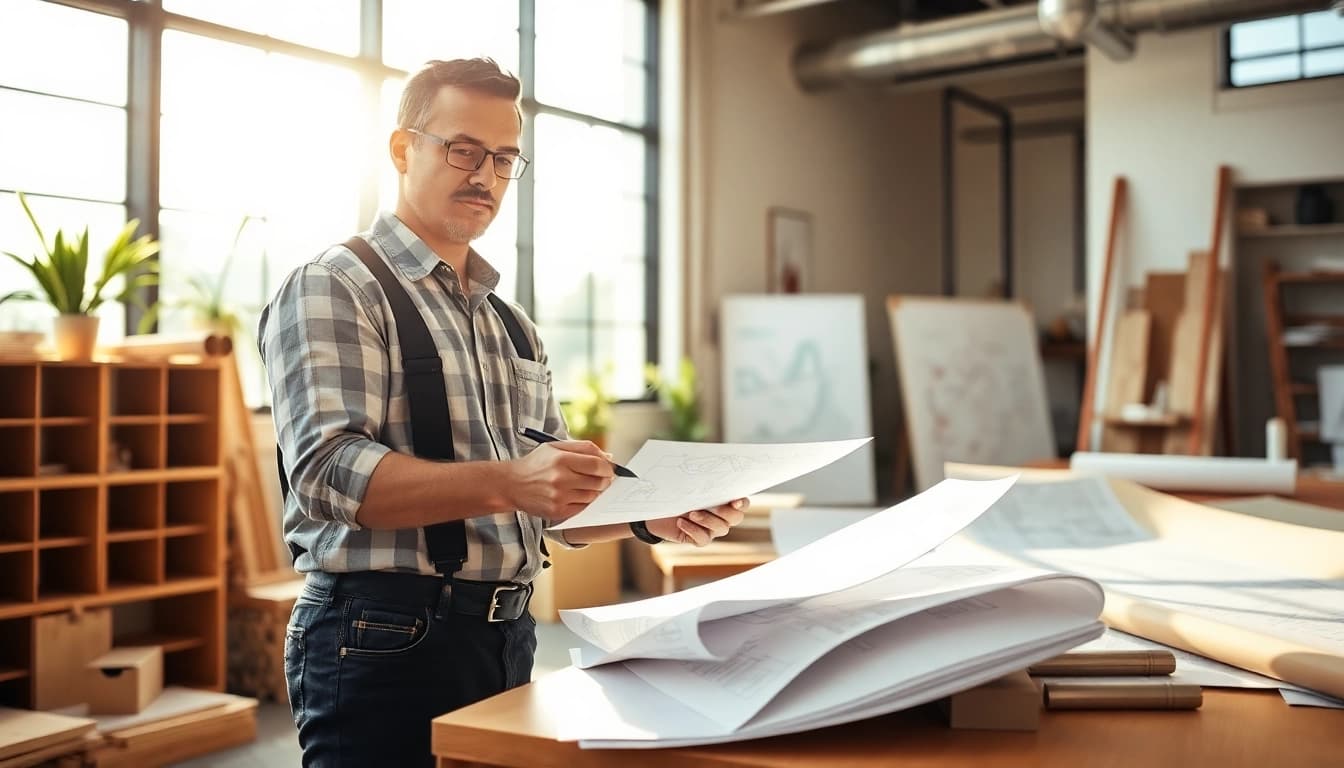 Austin commercial remodeling contractor working on innovative designs in a bright office.
