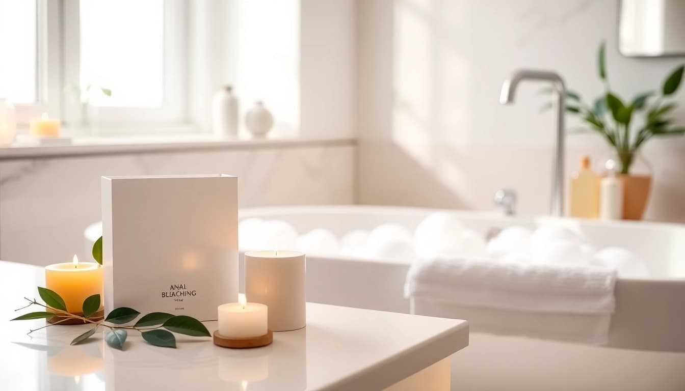 Explore anal bleaching options in a serene spa-like bathroom setting.