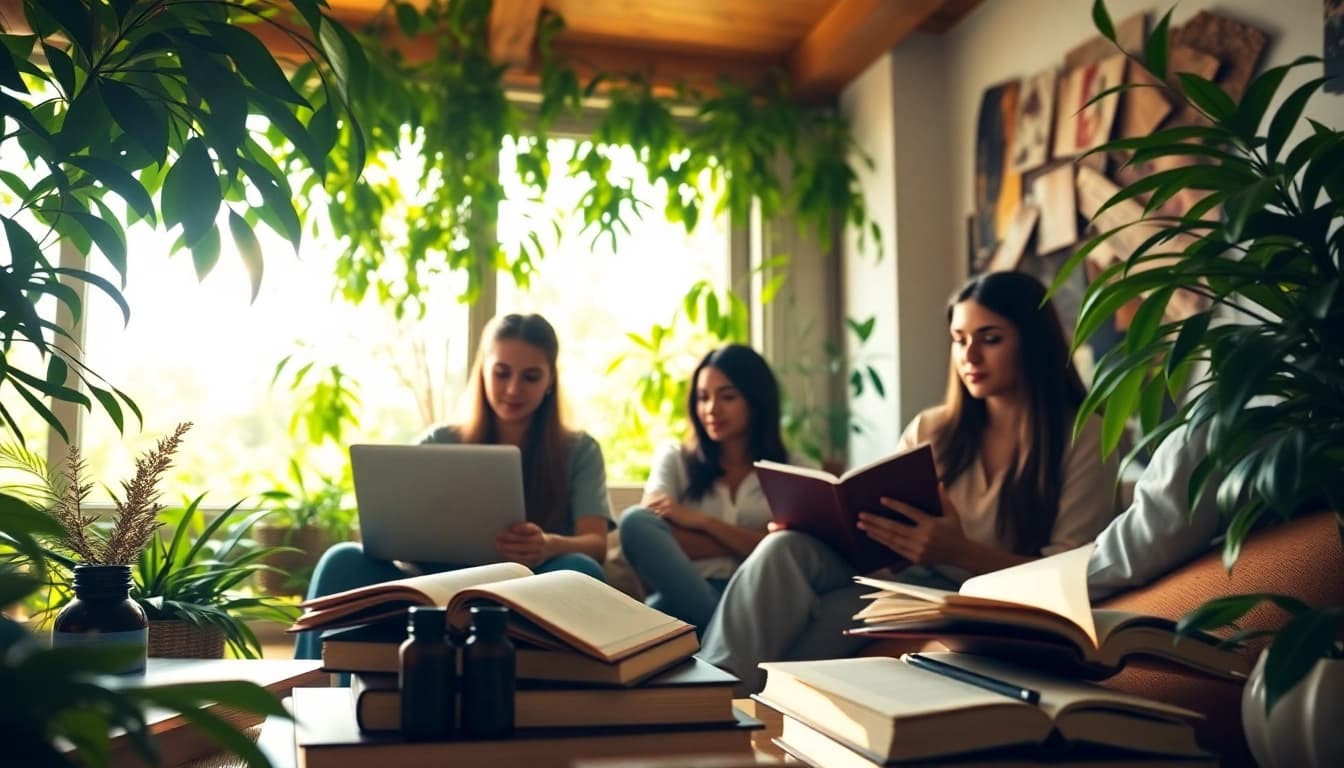 Learn about Ayurveda online courses in a serene, natural setting with engaging study materials.