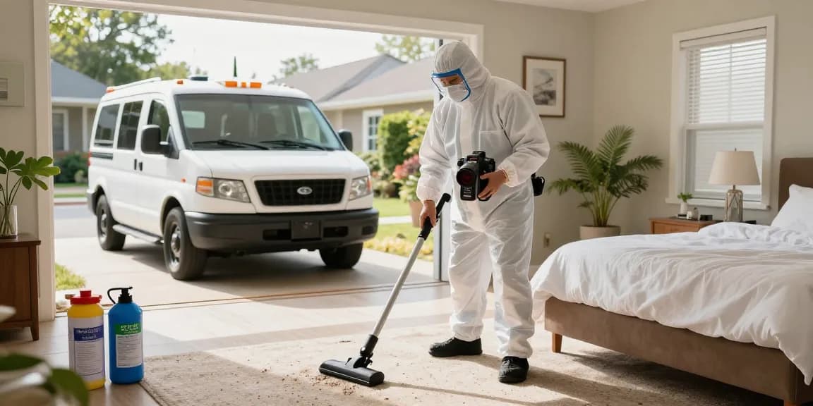 Bed bug exterminator using thermal imaging in Milwaukee home for professional pest control.