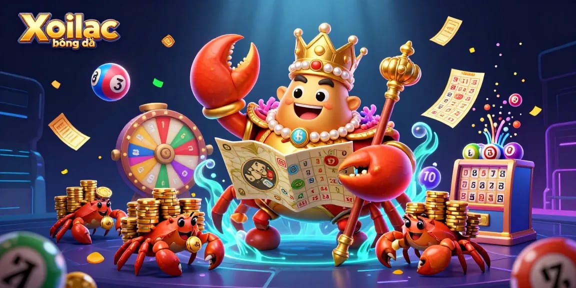 Engage in exciting Xoilac bóng đá gameplay with vibrant animated characters and dazzling lottery elements.