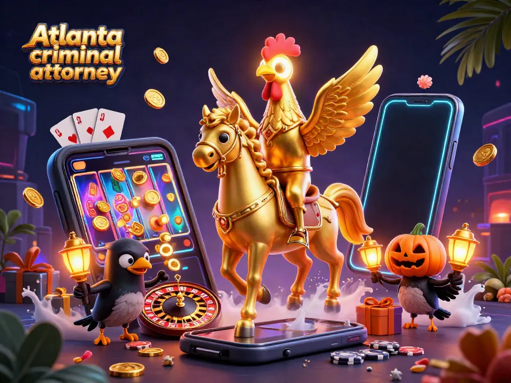 Atlanta criminal attorney visualizes a vibrant casino scene with lively characters and slot games.
