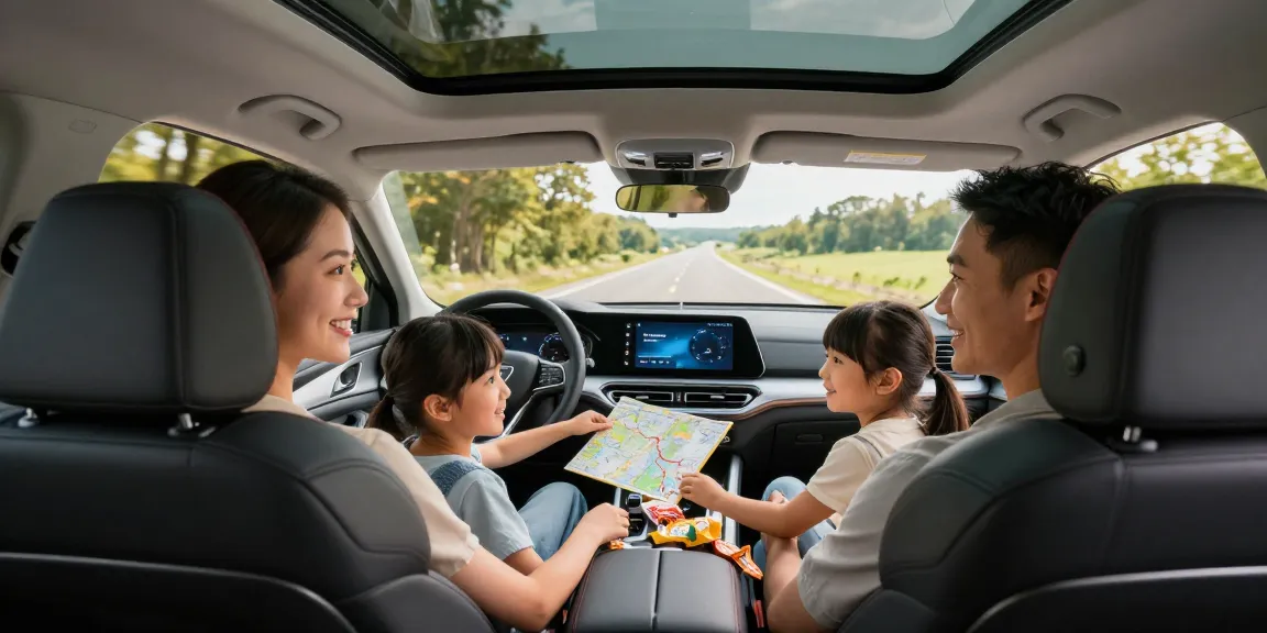 Family enjoying a road trip in their SUV illustrating the importance of a vehicle service contract for safety and reliability.