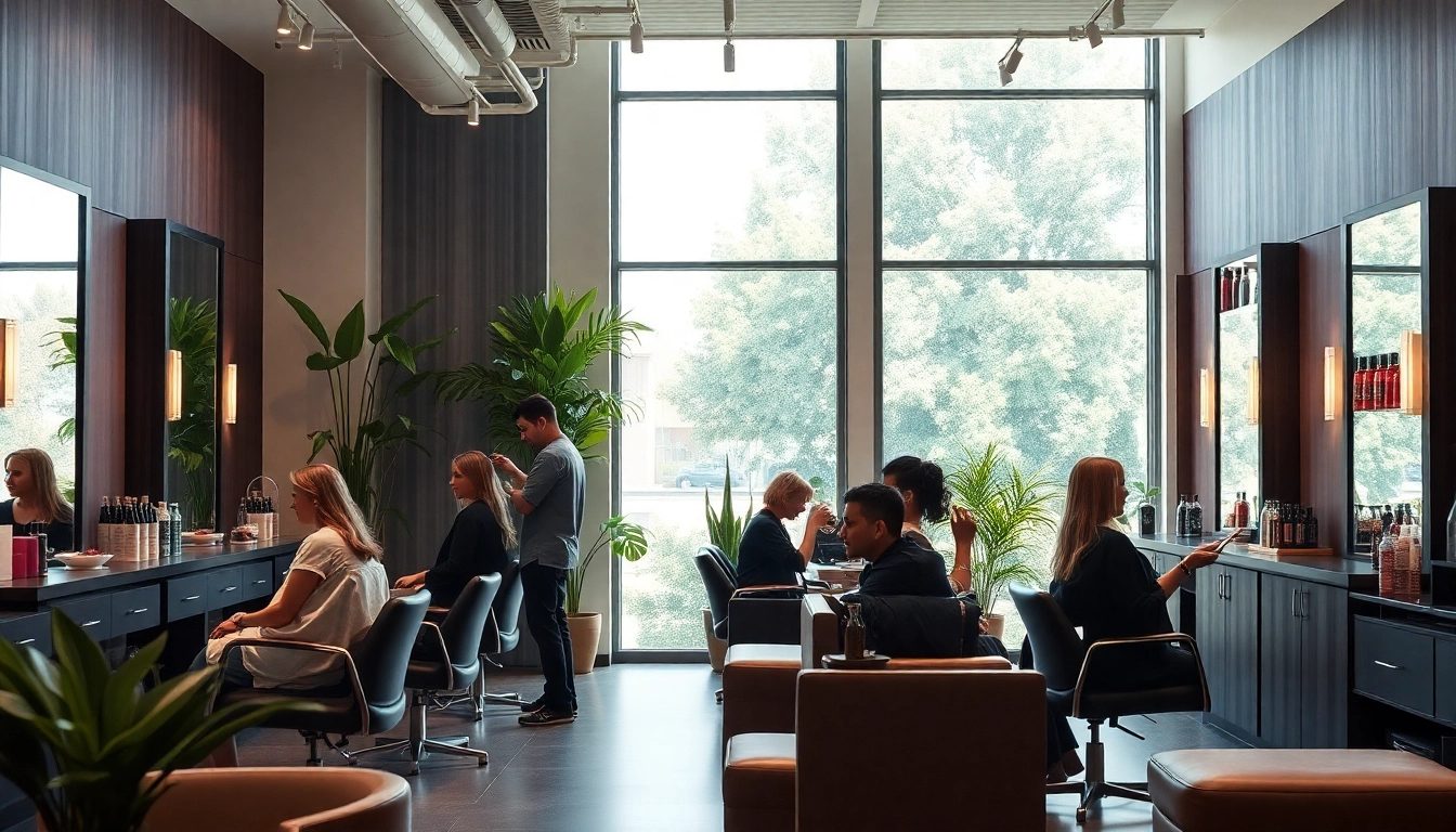Hair salon San Diego filled with natural light, showcasing expert hairstylists and vibrant Aveda products.