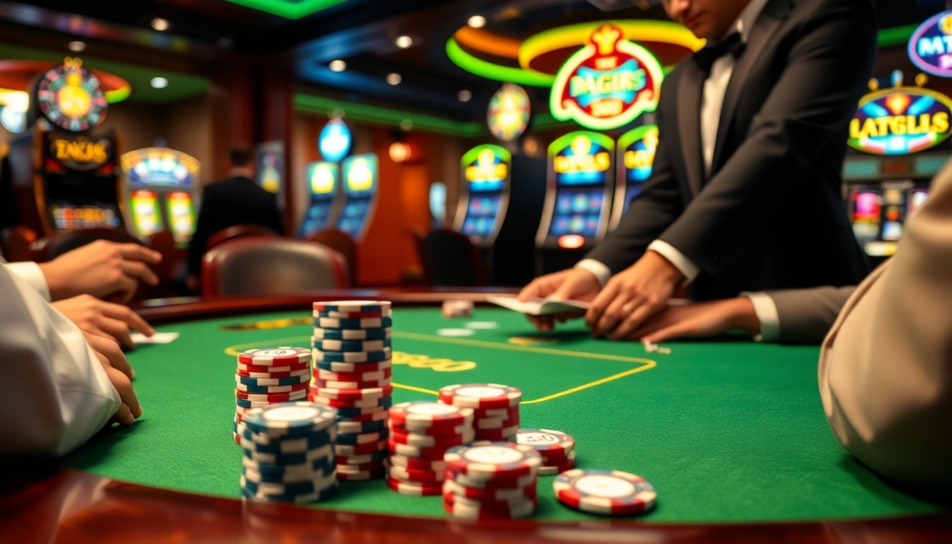 K9K9 casino scene with a luxurious poker table, vibrant chips, and engaging players.