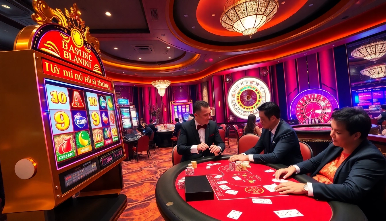 Exciting slot machine scene focusing on nổ hũ đổi thưởng in a luxurious casino.