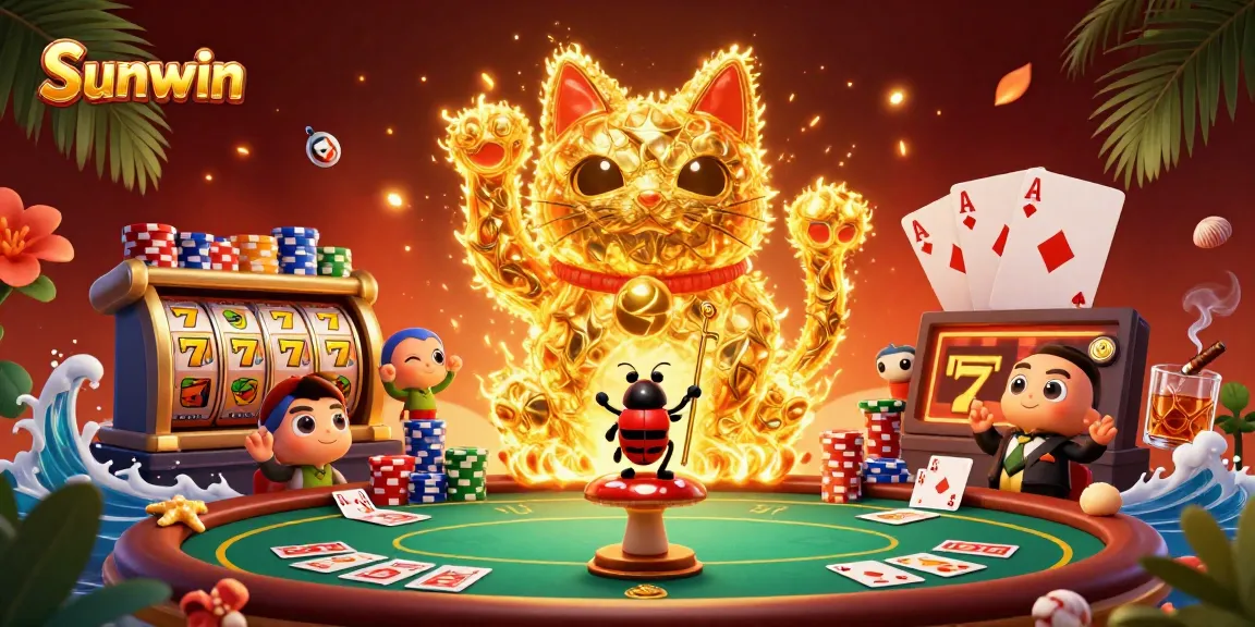 Experience thrilling gameplay at Sunwin with lively golden fireflies forming a lucky cat.