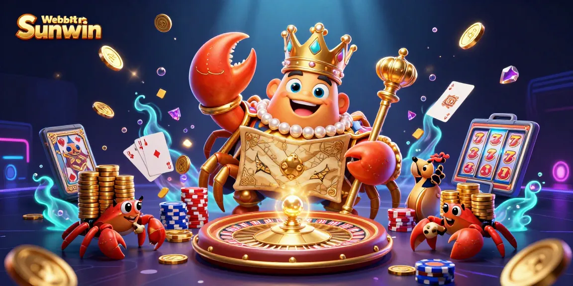 Experience the excitement at Website Sunwin with animated casino scenes featuring golden crab emperors and vibrant game elements.