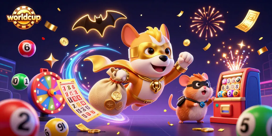 Engage in the excitement of the worldcup with a vibrant scene of a superhero dog and hamster amid a dazzling casino.